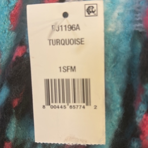 ⛵️ 5/$15 SALE! Betsey Johnson  fuchsia turquoise black plaid blanket scarf NWOT - Picture 8 of 9